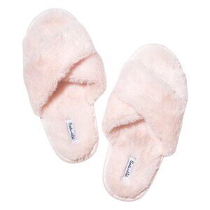 SPLENDID Pink Faux Fur Crisscross Slippers - NWT - Size S/M